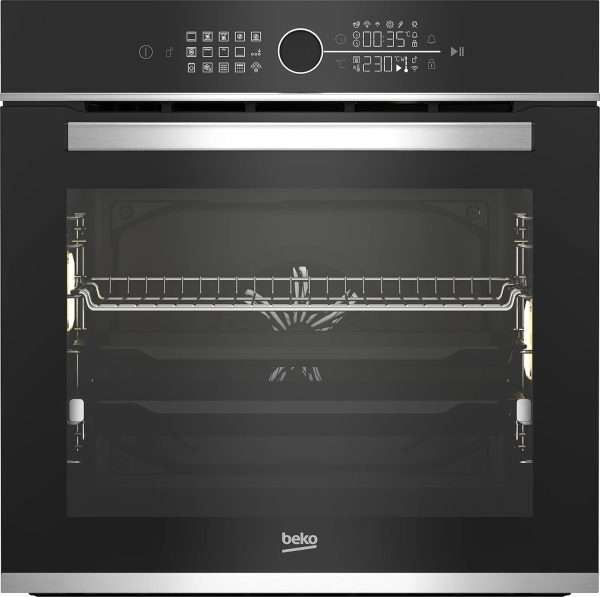 beko BBIM13400XS Forno da incasso con 13 tipi di riscaldamento, volume 71 l, PizzaPro, display animato, pulsanti del sensore e selettore girevole, estraibile, SoftClose, nero/acciaio inossidabile